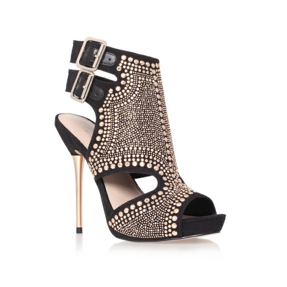 Carvela Kurt Gieger Peep Toe Gold Studded Stiletto Heels 5.5 - Picture 1 of 7